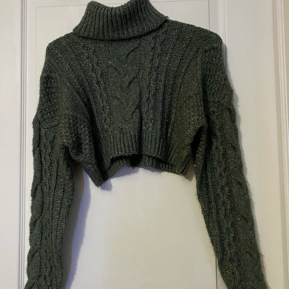 Olive Green Cable Knit Turtleneck Sweater